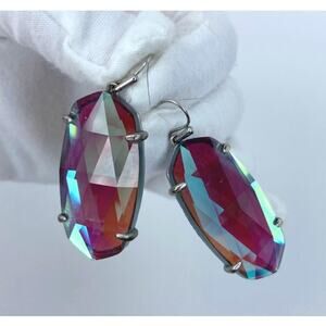 NWT Kendra Scott Esme Dichroic Glass Drop Earrings Silver Tone
